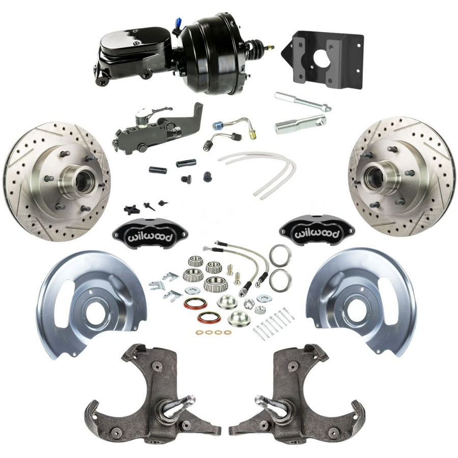 The Right Stuff 1960-62 Chevy/GMC Truck/Suburban, Performance Series Power Front Disc Brake Kit Black Wilwood Caliper, Drilled and Slotted Rotors, Braided Stainless Hoses, and Black Booster Master Assembly 6x5.5 - (TDC6016BYP)