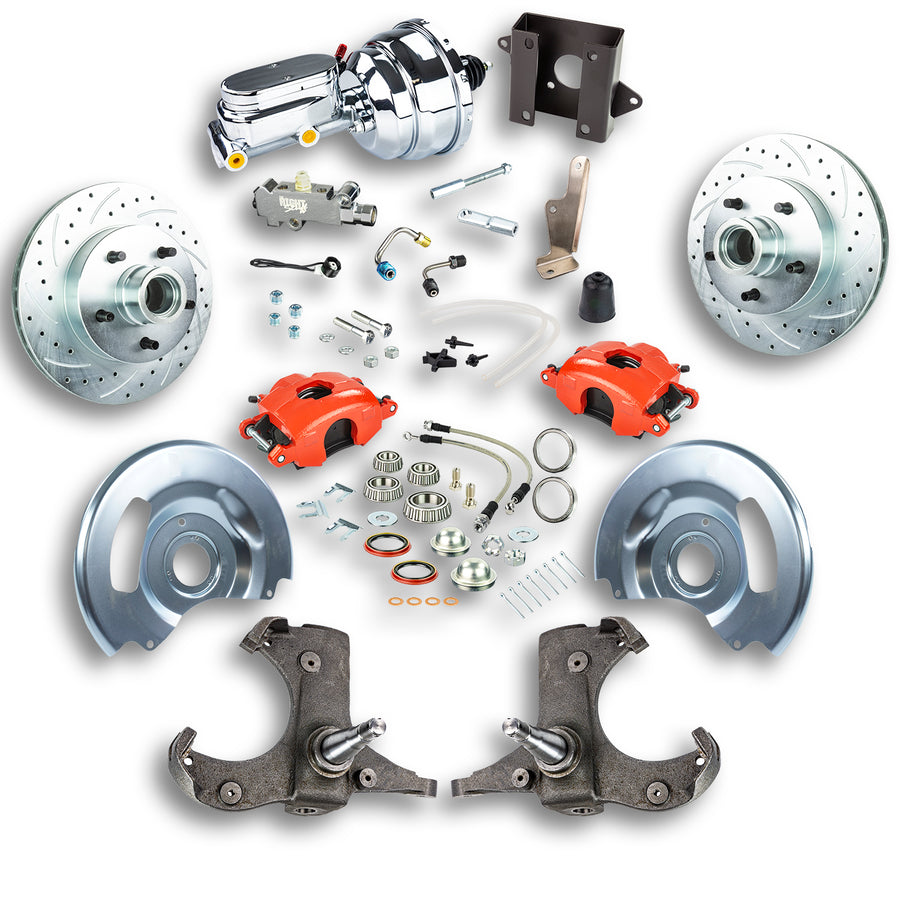 The Right Stuff 60-62 Chevy/GMC Truck/Suburban, Power Disc Brake Kit Red Calipers Chrome Upper 5x5 Bolt Pattern - (TDC6015ZX)