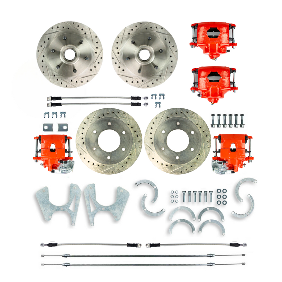 The Right Stuff 63-70 C10 6 Lug Rear Disc Conversion Kit w/Matching Front Rotors & Red Calipers - (T63DC06Z)