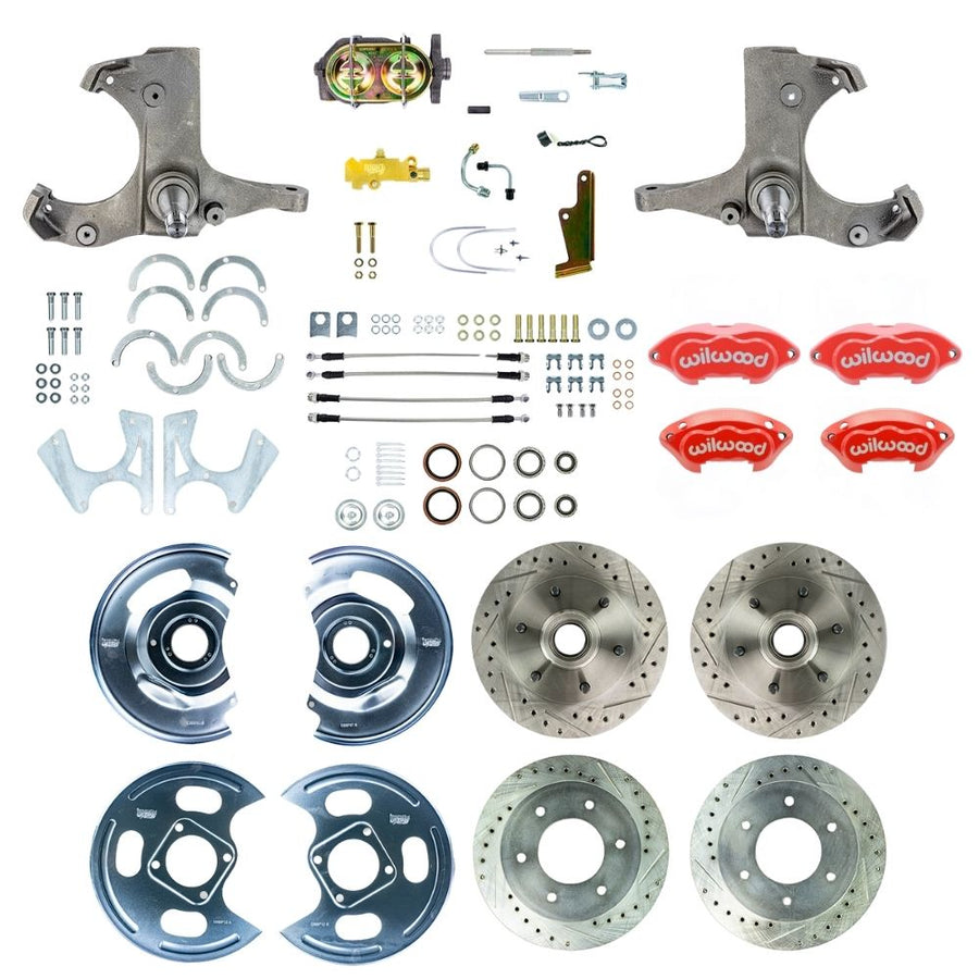 The Right Stuff 1963-70 Chevy/GMC Truck/Suburban, Performance Series Manual 4-Wheel Disc Brake Kit, Red Wilwood Caliper, Drilled and Slotted Rotors, and Braided Stainless Hoses - (TSD6346ZP)