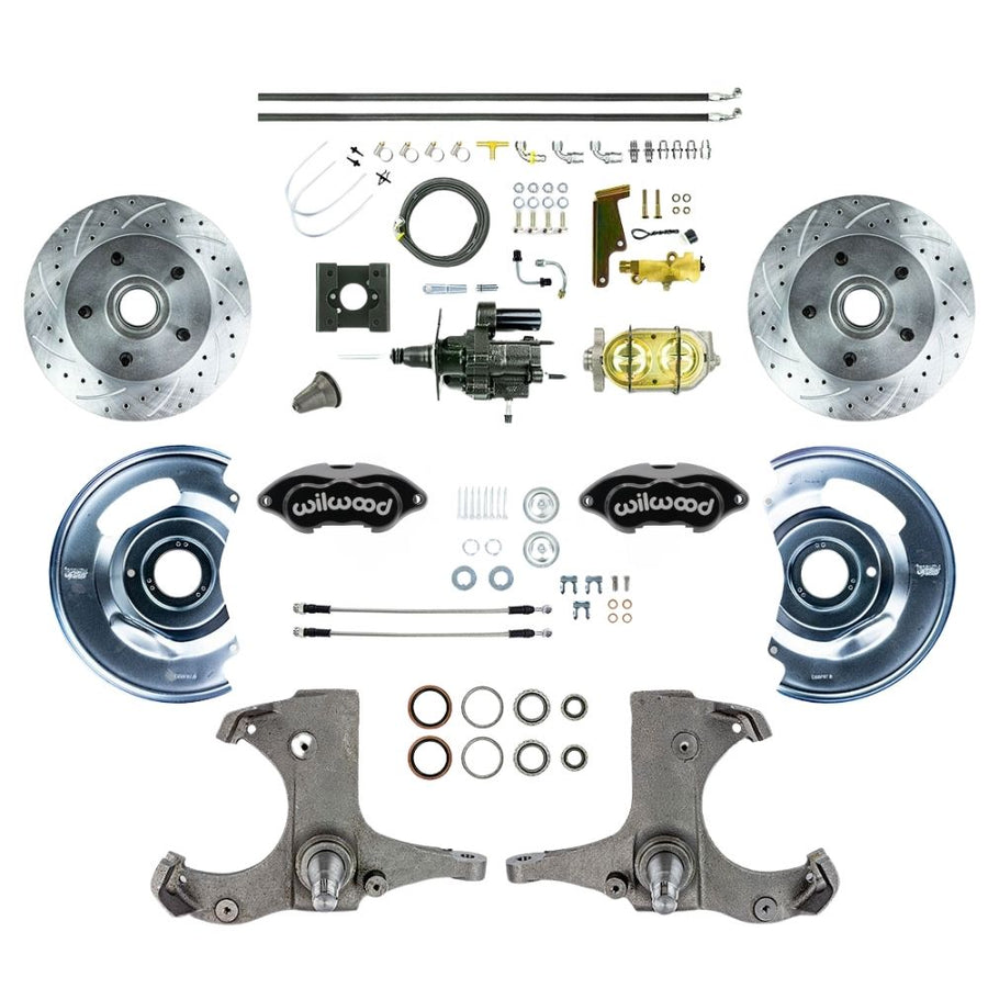 The Right Stuff 1963-66 Chevy/GMC Truck Performance Series, Hydro Boost Disc Brake Conversion Kit, Black Wilwood Calipers, Drilled and Slotted Rotors, and Braided Stainless Hoses - (THB6325BP)