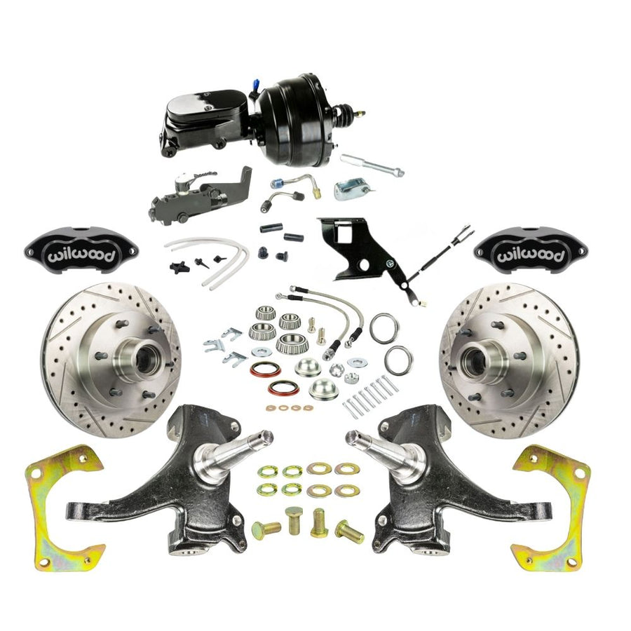 The Right Stuff 1967-70 GM C10/C15 Truck/Suburban 2" Drop Performance Series Power Front Brake Kit, Black Wilwood Calipers, Drilled and Slotted Rotors, Braided Stainless Hoses, and Black Booster Master Assembly 6x5.5 - (TDC6726DBYP)