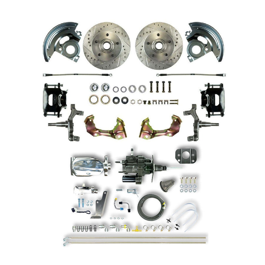 The Right Stuff 64-72 Chevelle/GM A-Body Chrome Hydraulic Brake Assist 2" Drop Front Disc Conv Blk Calipers - (AFXHB01DSX)