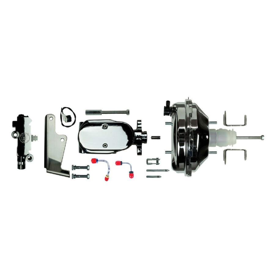 The Right Stuff 1964-72 GM A/F/X-Body Complete Chrome Upper Assembly with 9" Booster, Master Cylinder and Proportioning Valve Combination Kit for Disc/Drum - (J91215171)