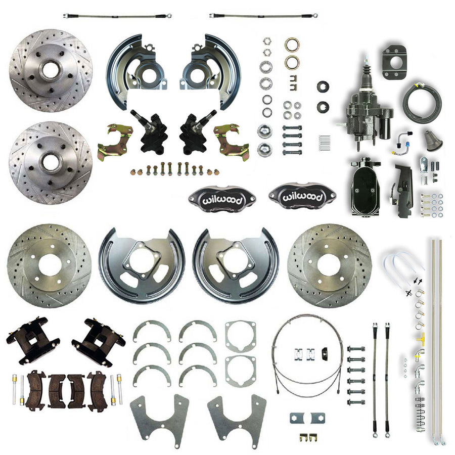 The Right Stuff 67-69 GM F-Body Staggered 2 Drop Black Hydraulic Brake Assist 4 Wheel Disc Conv Blk Caliper - (AFXHB25DSY)