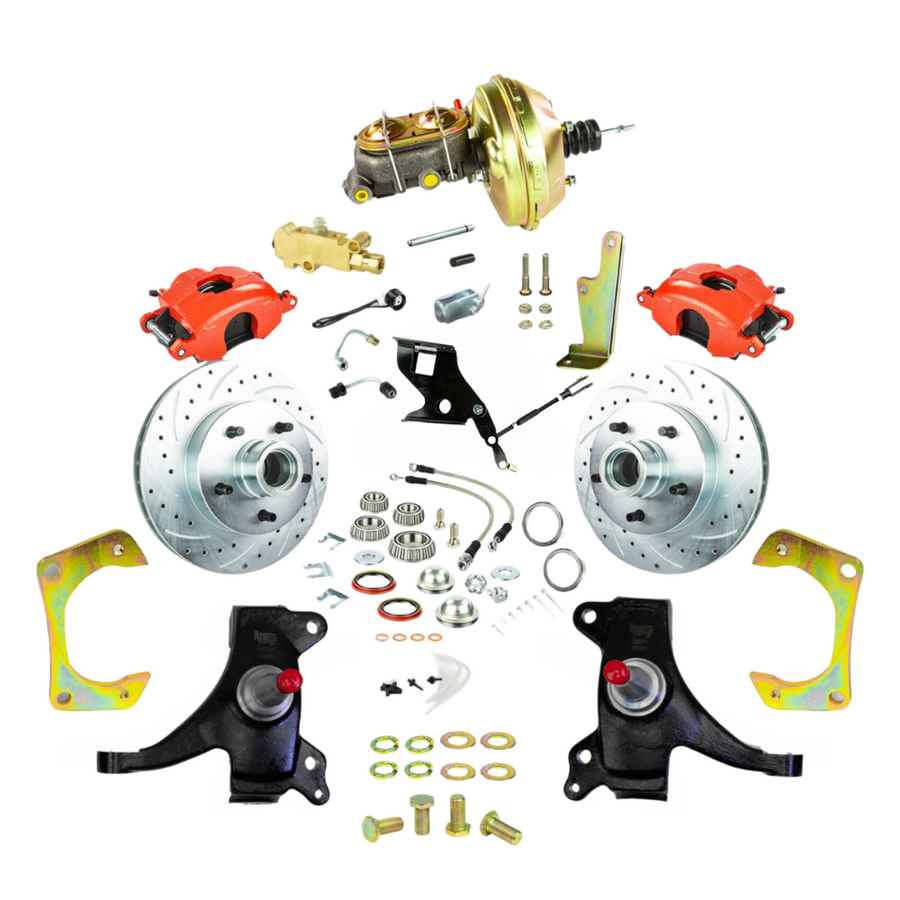 The Right Stuff 1971-72 GM C10/15 Truck/Sub, 2" Drop, Pwr Front Disc Brake Kit, Red Calipers - (TDC7125DZ)