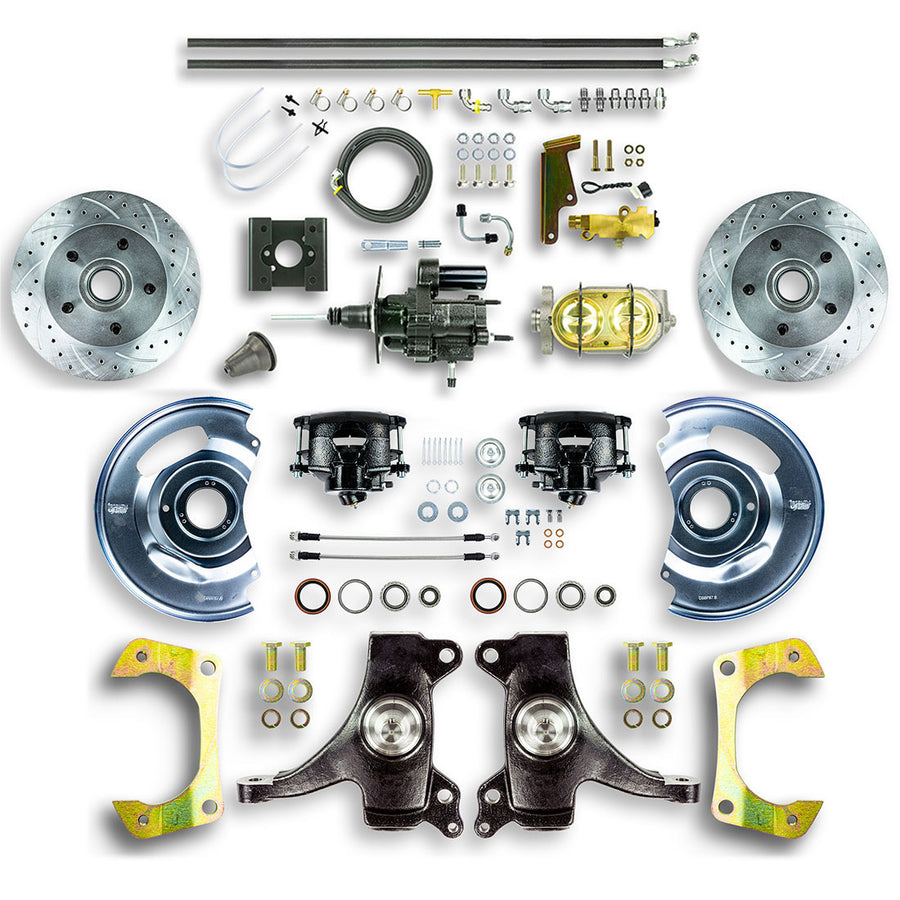 The Right Stuff 63-66 Chevy/GMC Truck/Suburban, 2" Drop Hydraulic Brake Assist Front Disc Conv Blk Calipers - (THB6325DB)