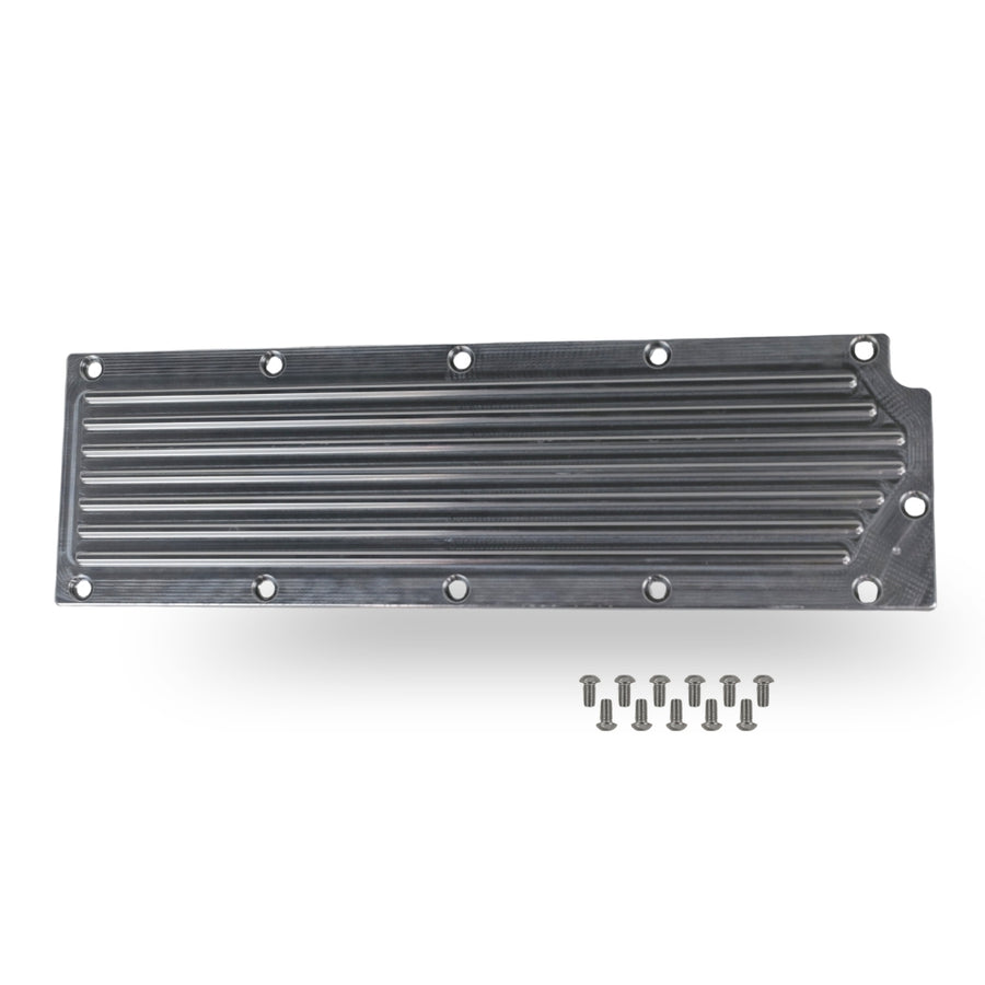 The Right Stuff Gen 4 LS Valley Cover without the Oil Pressure Sensor Adapter, Finned, Natural Machined - (G4LSVCF-K)