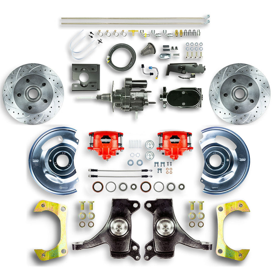 The Right Stuff 67-70 GM C10-15 Truck/Suburban 2" Drop Black Hydraulic Brake Assist Disc Conv Red Calipers - (THB6725DZY)