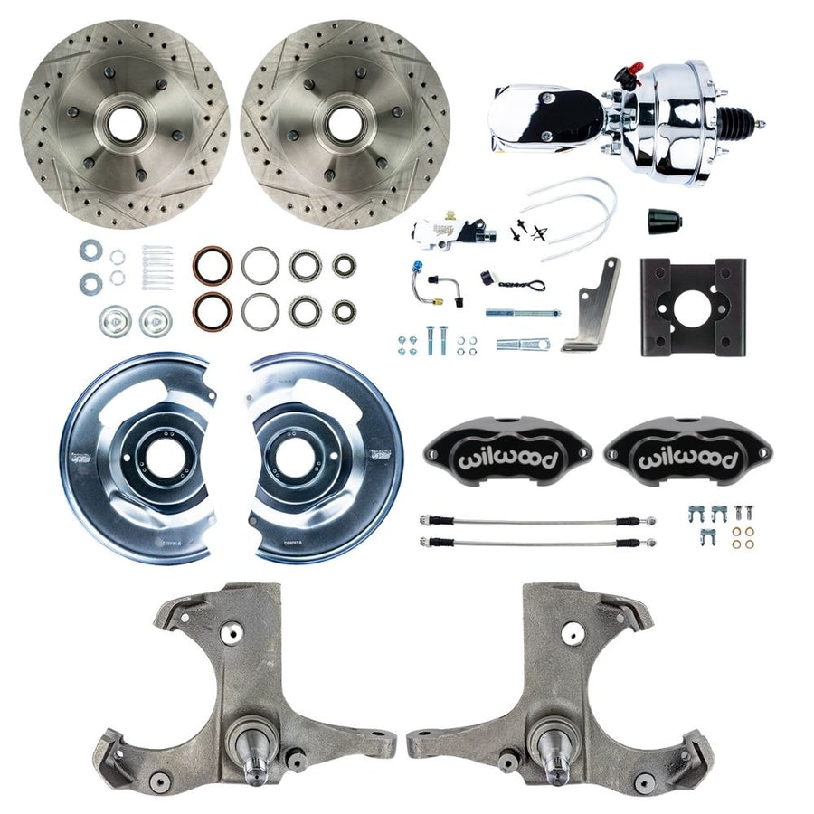 The Right Stuff 1963-66 Chevy/GMC Truck Performance Series, Power Disc Brake Conversion Kit, Black Wilwood Calipers, Drilled and Slotted Rotors, Braided Stainless Hoses, and Chrome Booster Master Assembly - (TDC6326BXP)