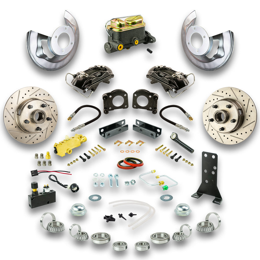 The Right Stuff 1964-66 Ford Manual Front Disc Conversion Kit, Drilled and Slotted Rotors, Black Powder Coated Calipers - (ZSD6405S)