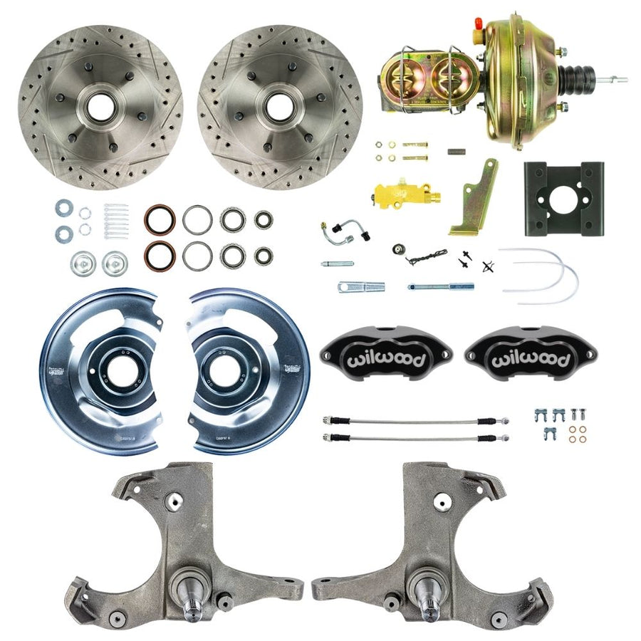 The Right Stuff 1963-66 Chevy/GMC Truck, Performance Series, Power Disc Brake Conversion Kit, Black Wilwood Calipers, Drilled and Slotted Rotors, and Braided Stainless Hoses - (TDC6326BP)