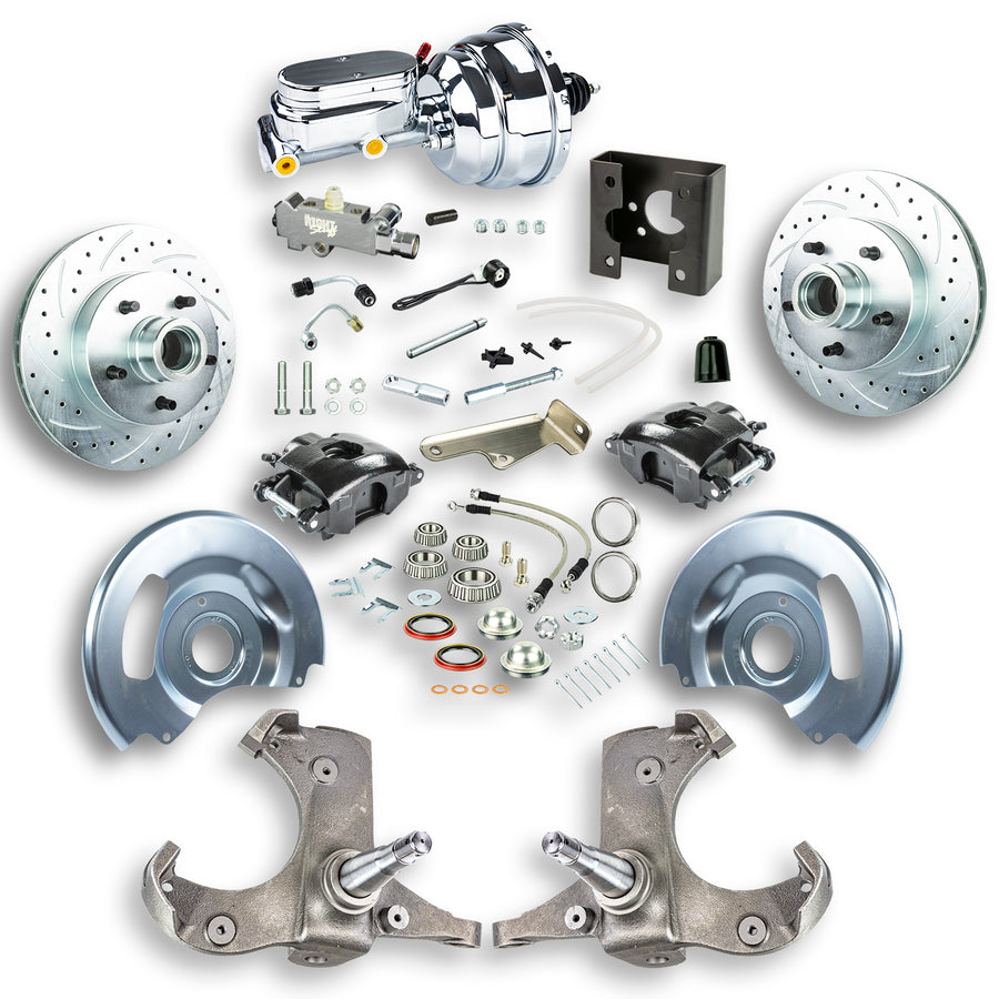 The Right Stuff 63-66 Chevy/GMC Truck/Sub, Pwr Front Disc Kit, Black Calipers, Chrome Upper 5x5 Bolt Pattern - (TDC6325BX)