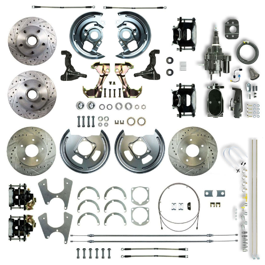 The Right Stuff 67-74 GM A/F/X-Body, Stag 4- Wheel Black Hydraulic Brake Assist 2" Drop Kit Blk Calipers - (AFXHB45DSY)