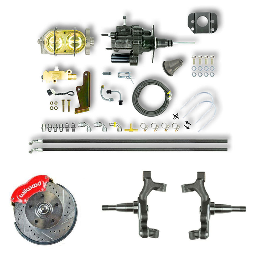 The Right Stuff 1964-1974 GM A/F/X Body, 2" Drop, Front Hydraulic Brake Assist Disc Conv Kit Red Calipers - (AFXHB32DZ)