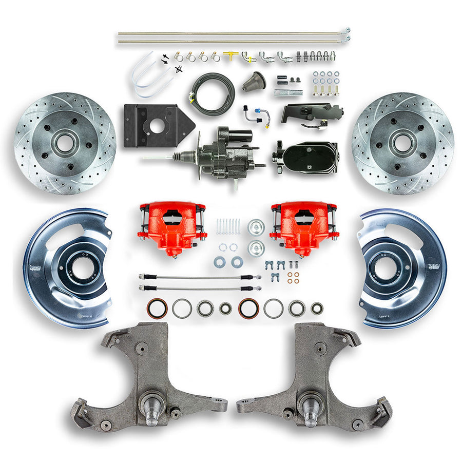 The Right Stuff 60-62 Chevy/GMC Truck/Suburban, Black Hydraulic Brake Assist Disc Brake Conv Red Calipers - (THB6015ZY)