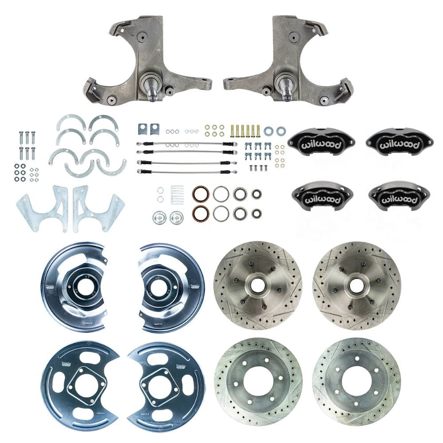 The Right Stuff 1963-70 GM/Chevy Truck/Suburban 2WD, Performance Series 4 Wheel At The Wheel Disc Kit, Black Wilwood Calipers, Drilled and Slotted Rotors, and Braided Stainless Hoses - (TWK6346BP)