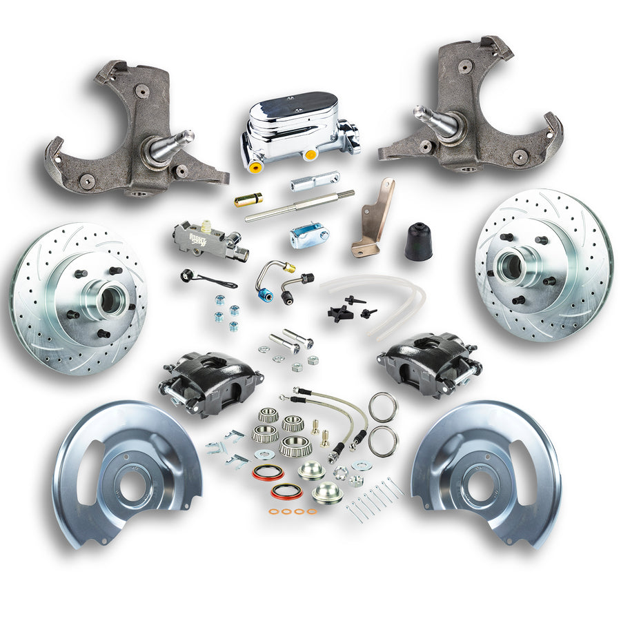 The Right Stuff 60-62 Chevy/GMC Truck & Suburban Std Front Disc Kit, Blk Calipers Chrome Upper - (TSD6015BX)