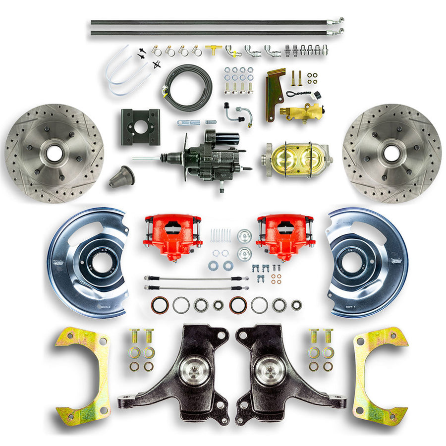 The Right Stuff 63-66 Chevrolet/GMC Truck/Sub, 2" Drop Hydraulic Brake Assist Front Disc Conv Red Calipers - (THB6326DZ)