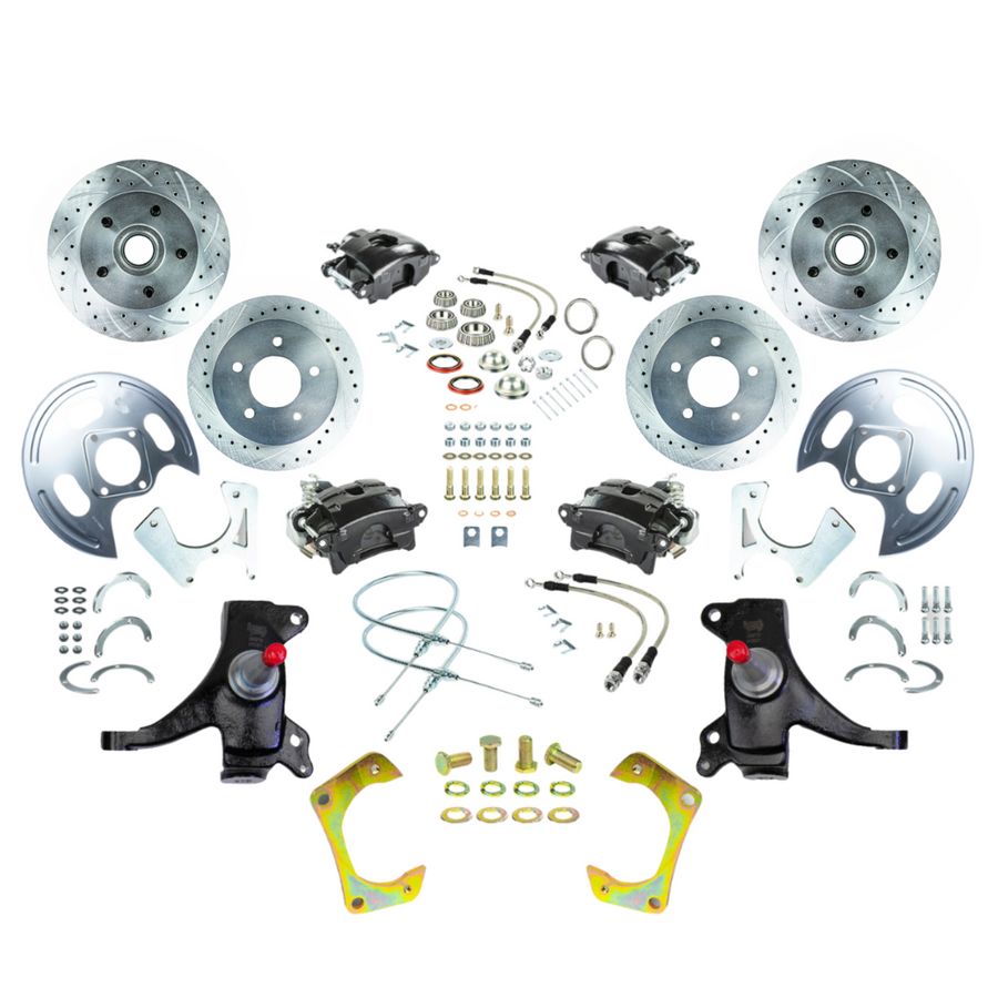 The Right Stuff 73-87 GM Truck/Suburban 2WD 2" Drop 4-Wheel At The Wheel Disc Kit Black Calipers - (TWK7355DB)