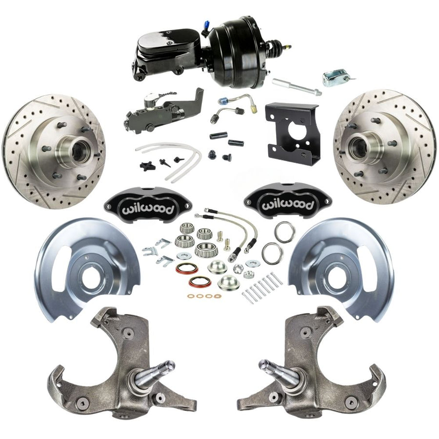 The Right Stuff 1963-66 Chevy/GMC Truck/Suburban, Performance Series Power Front Disc Kit with Black Wilwood Calipers, Drilled and Slotted Rotors, Braided Stainless Hoses, and Black Booster Master Assembly; 6x5.5 - (TDC6326BYP)