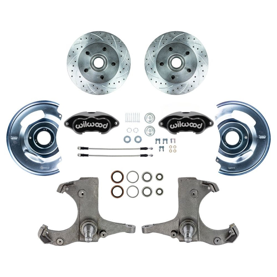 The Right Stuff 1960-62 GM/Chevy Truck/Suburban 2WD, Performance Series "At The Wheel" Disc Conversion Kit, Red Wilwood Calipers, Drilled and Slotted Rotors, and Braided Stainless Hoses - (TWK6015BP)