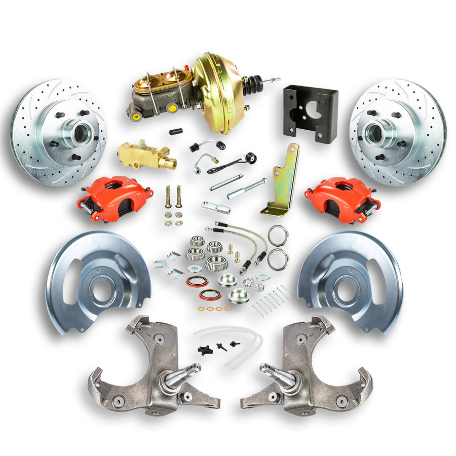 The Right Stuff 63-66 Chevrolet/GMC Truck/Suburban, Pwr Front Disc Brake Kit w/Red Calipers 5x5 Bolt Pattern - (TDC6325Z)