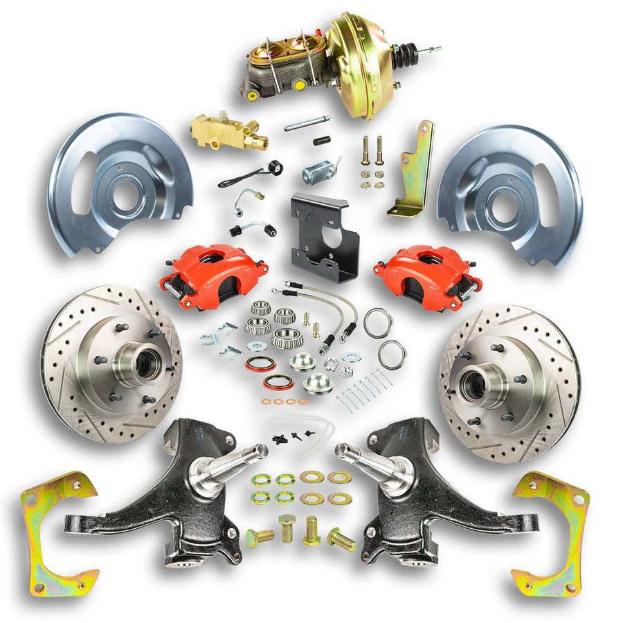 The Right Stuff 67-70 Chevy C10/C15 Truck/Suburban 2" Drop, Power Front Disc Kit, Red Calipers 6x5.5 Bolt Pattern - (TDC6726DZ)