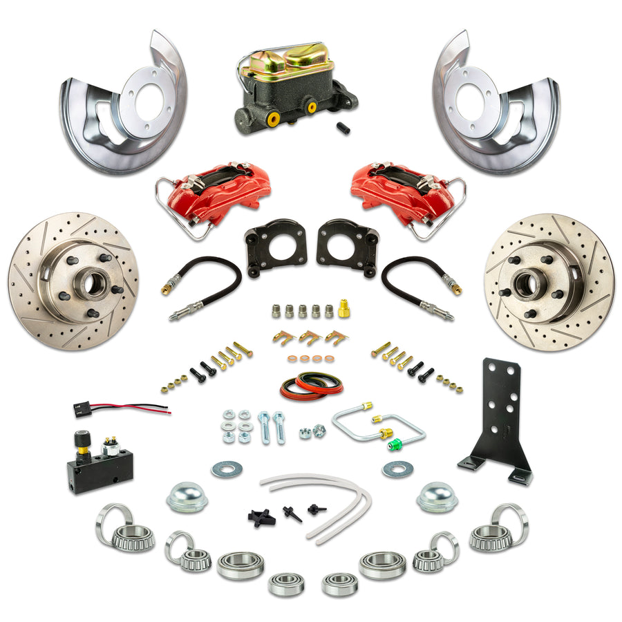 The Right Stuff 1967-69 Ford Manual Front Disc Conversion Kit, Drilled and Slotted Rotors, Red Powder Coated Calipers - (ZSD6708Z)
