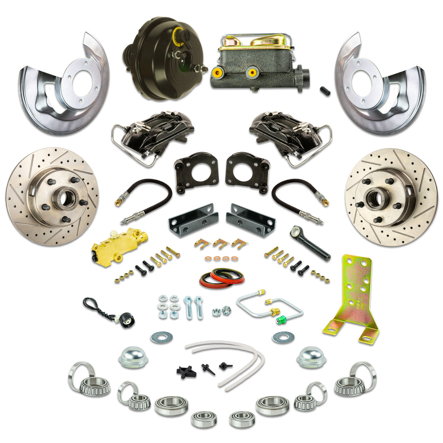 The Right Stuff 1964-66 Ford Power Front Disc Conversion Kit, Drilled and Slotted Rotors, Black Powder Coated Calipers - (ZDC6405S)