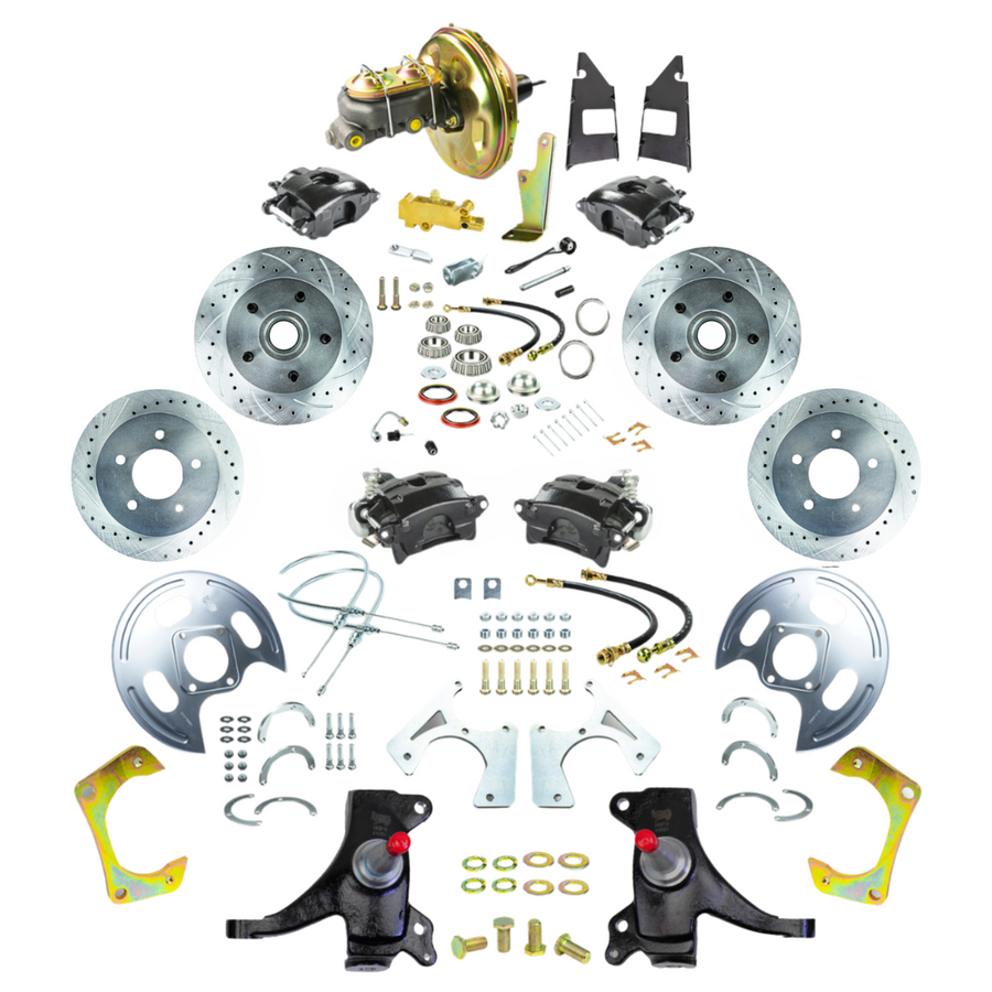 The Right Stuff 73-87 GM C10/C15 Truck/Suburban 2" Drop Power 4-Wheel Disc Kit Black Calipers - (TDC7355DB)