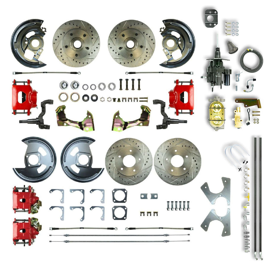 The Right Stuff 1964-72 GM A-Body, Hydraulic Brake Assist, 4-Wheel Disc Brake Conversion Red Calipers - (AFXHB41CZ)