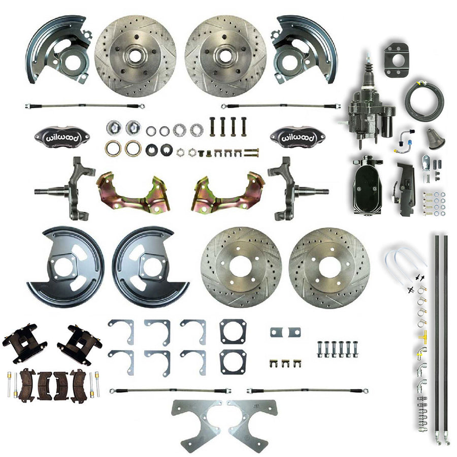 The Right Stuff 64-72 GM A-Body Hydraulic Brake Assist, 4-Wheel Brake Kit Blk Wilwood Calipers Black Upper - (AFXHB21CSY)