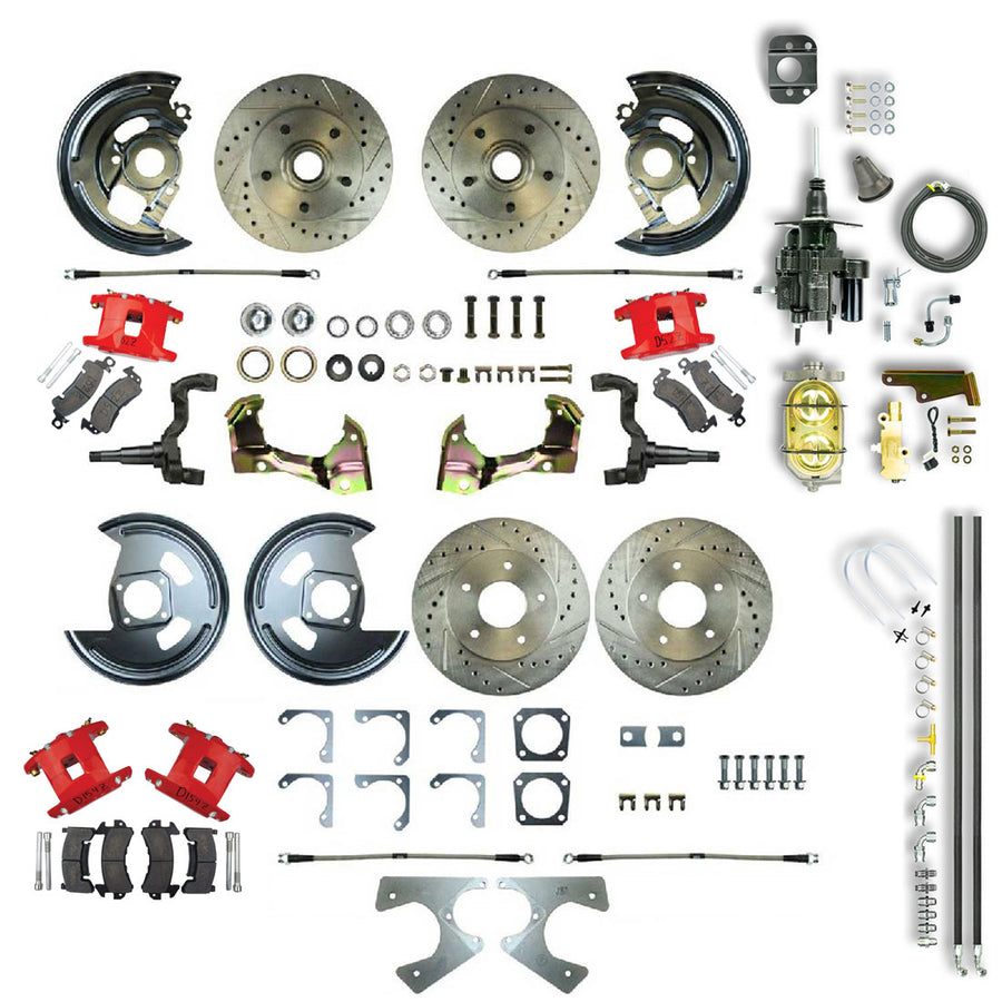 The Right Stuff 64-72 GM GM A-Body, Hydraulic Brake Assist, 4-Wheel Disc Brake Kit Red Wilwood Calipers - (AFXHB21CZ)