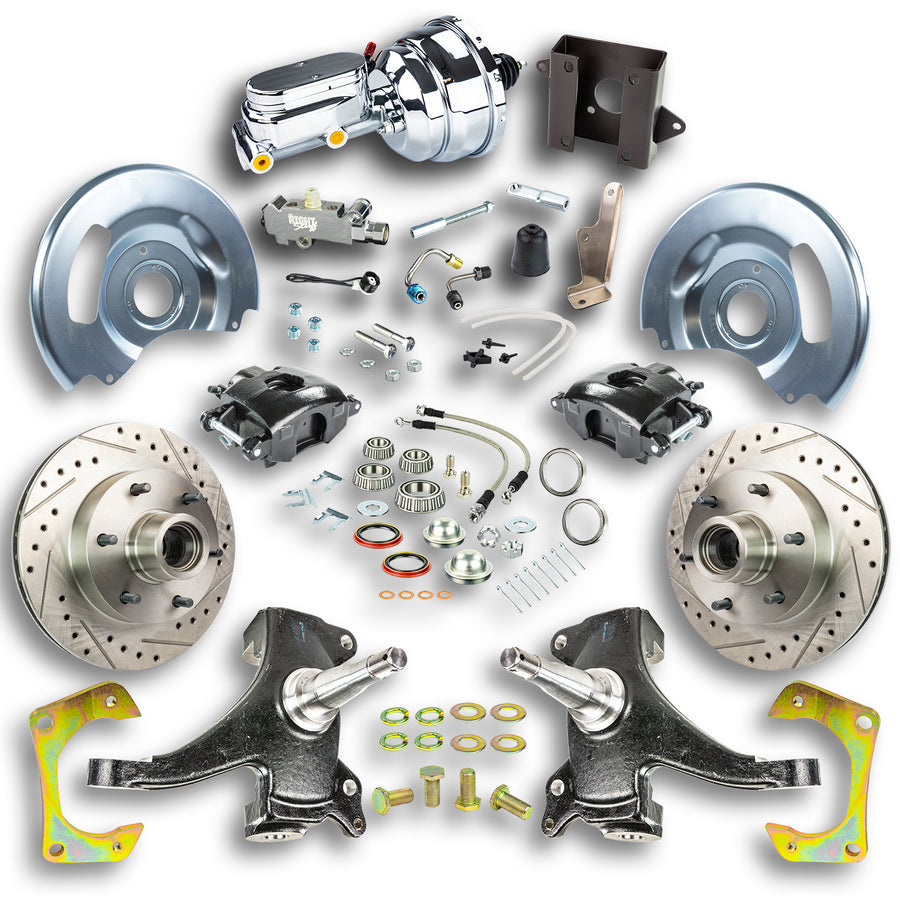 The Right Stuff 60-62 Chevy/GMC Truck/Sub 2" Drop Pwr Disc kit Blk Calipers Chrome Upper 6x5.5 Bolt Pattern - (TDC6016DBX)