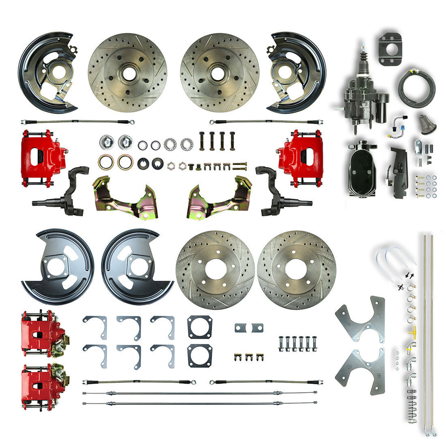 The Right Stuff 67 GM F-Body Non-Stag 4 Wheel Black Hydraulic Brake Assist Disc Brake Conv Red Calipers - (AFXHB42CZY)