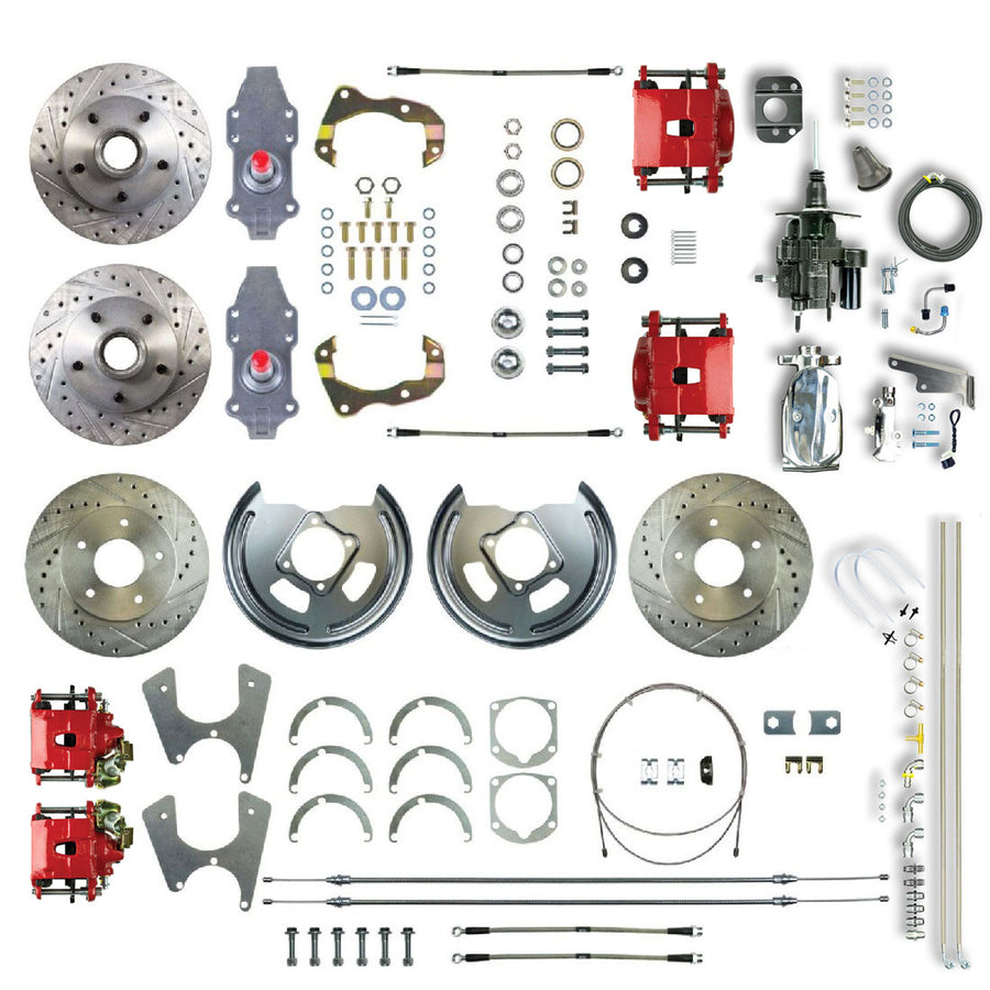 The Right Stuff 69-74 GM A/F/X Staggered Shock 4-Wheel Chrome Hydraulic Brake Assist Disc Conv Red Calipers - (AFXHB45CZX)