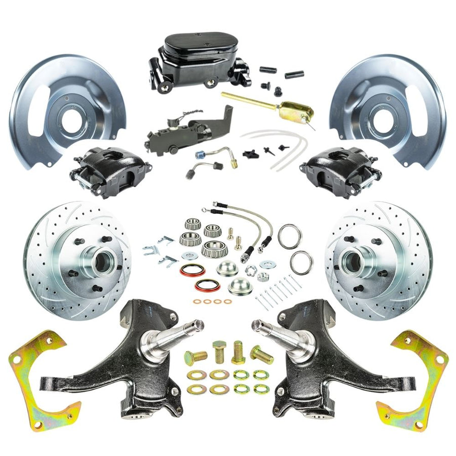 The Right Stuff 63-70 GM Truck & Sub, 2" Drop Std Front Disc Brake Kit, Blk Calipers Blk Upper - (TSD6315DBY)