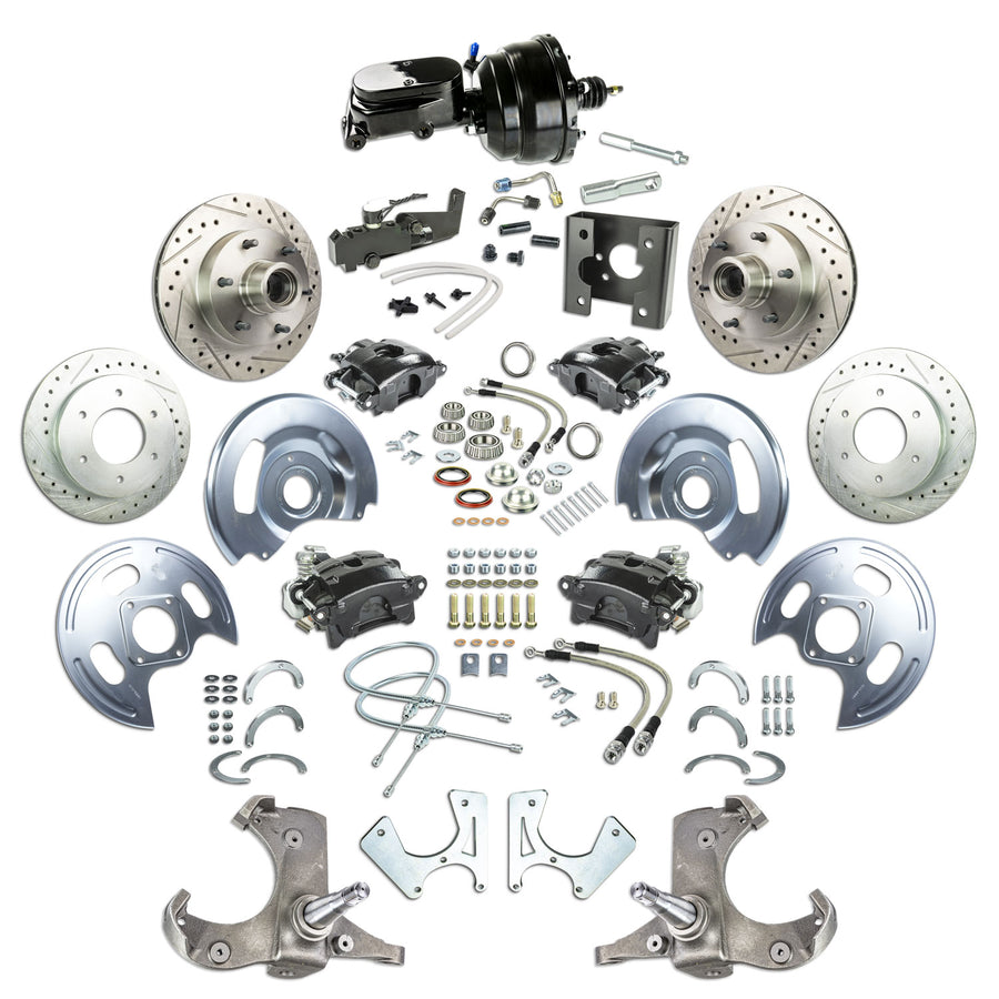 The Right Stuff 63-66 GM C10/15 Truck/Sub w/2WD Power 4-Wheel Brake Kit, Blk Calipers Blk Upper 6x5.5 Bolt Pattern - (TDC6356BY)