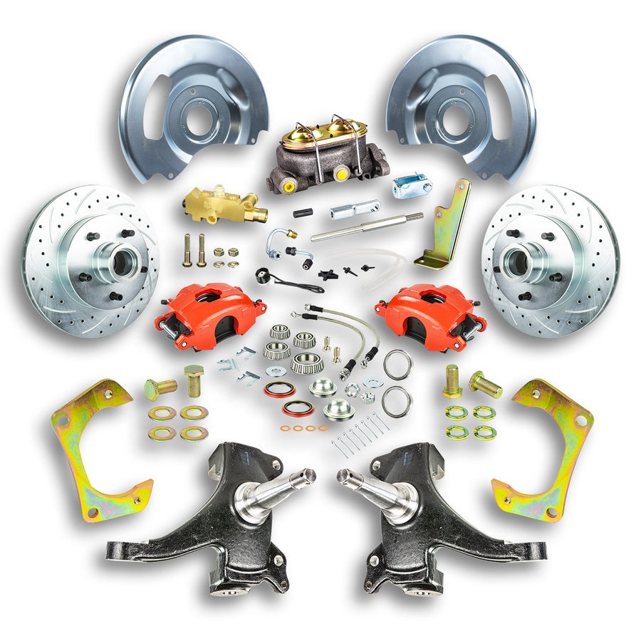 The Right Stuff 63-70 GM Truck & Suburban, 2" Drop Manual Front Disc Brake Kit w/Red Calipers - (TSD6315DZ)