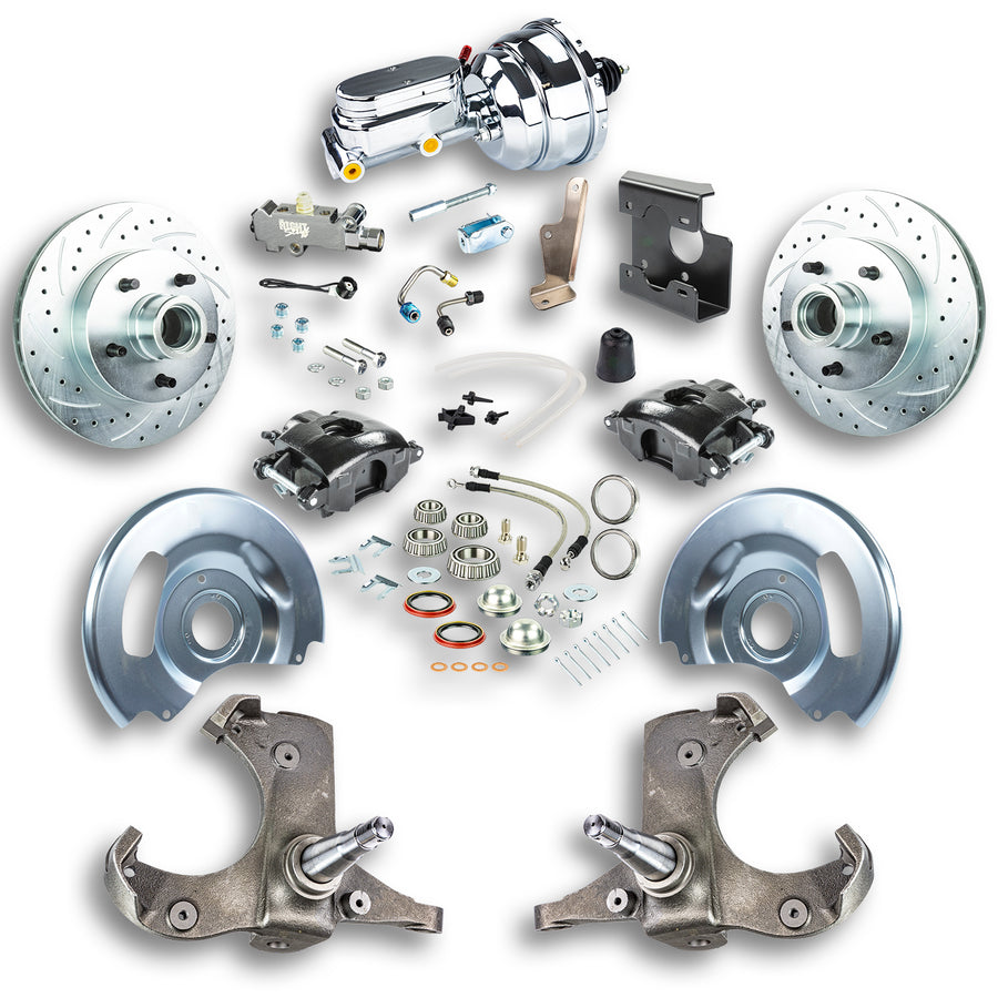 The Right Stuff 67-70 Chevy C10/15 Truck/Sub, Pwr Front Disc Kit, Black Calipers, Chrome Upper 5x5 Bolt Pattern - (TDC6725BX)