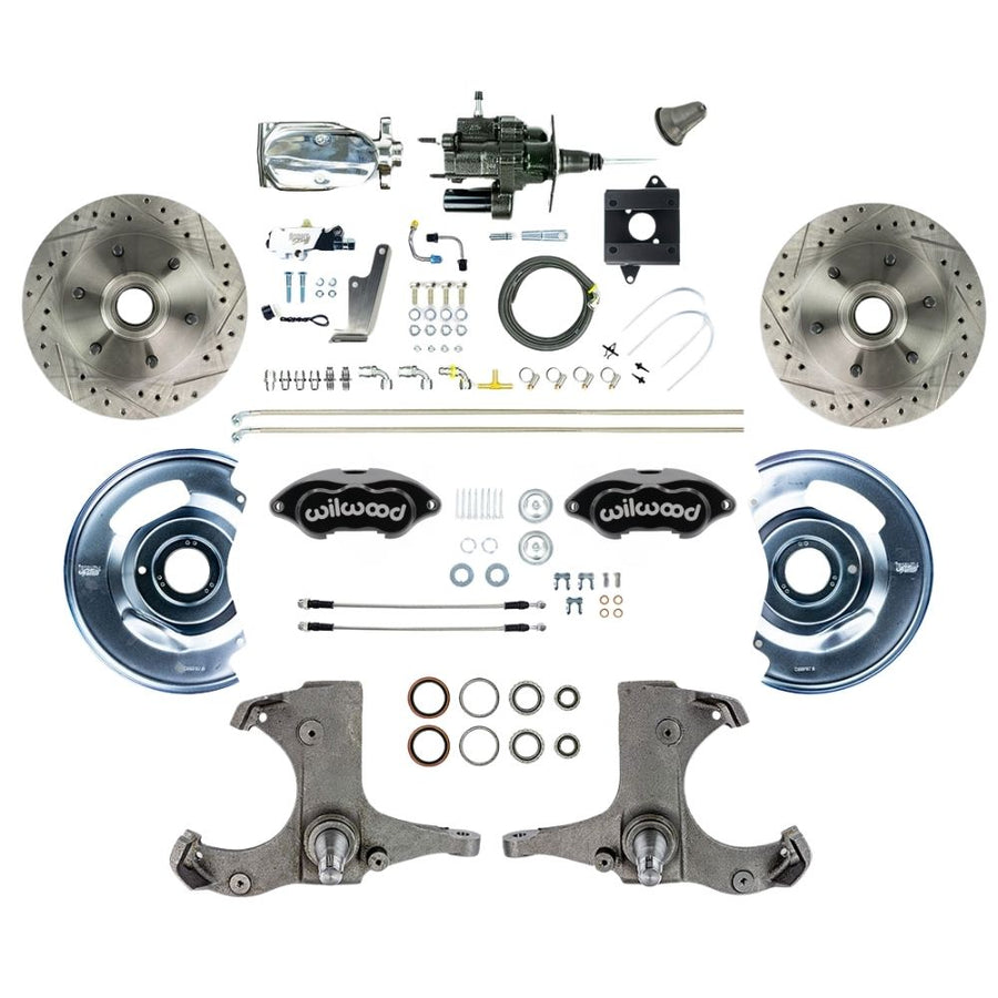 The Right Stuff 1960-62 Chevy/GMC Truck/Suburban Hydraulic Brake Assisted Performance Series, Front Disc Brake Conversion Kit, Black Wilwood Calipers, Drilled and Slotted Rotors, and Chrome Upper Assembly - (THB6016BXP)
