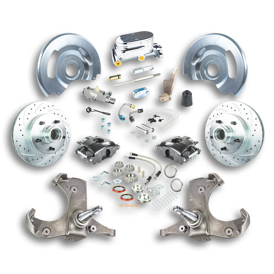 The Right Stuff 63-70 Chevy/GMC Truck/Sub, Std Front Disc Brake Kit, Blk Calipers, Chrome Upper - (TSD6315BX)