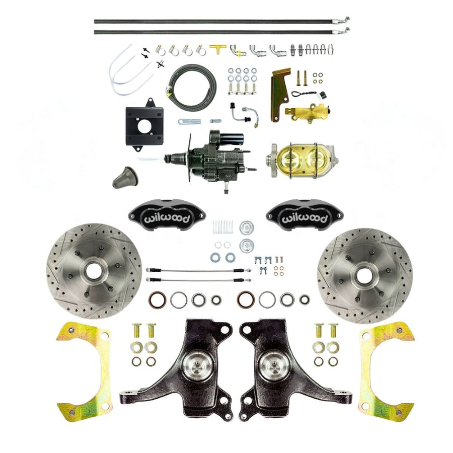 The Right Stuff 1960-62 Chevy/GMC Truck/Suburban Hydraulic Brake Assist Performance Series 2" Drop, Front Disc Brake Conversion Kit, Black Wilwood Calipers, Drilled and Slotted Rotors, and Braided Stainless Hoses - (THB6016DBP)