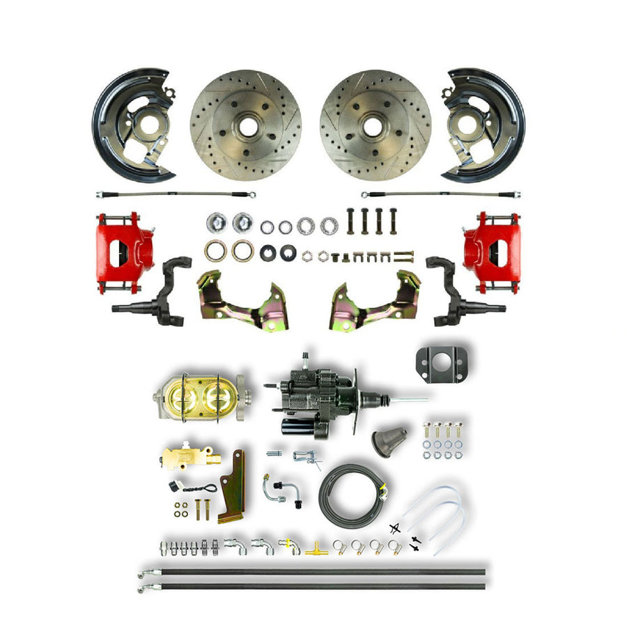 The Right Stuff 1964-1972 Chevelle/GM A-Body Front Hydraulic Brake Assist, Disc Brake Conv Kit Red Calipers - (AFXHB01CZ)