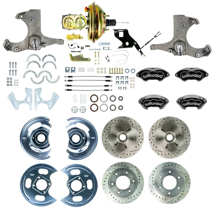 The Right Stuff 1967-70 GM/Chevy C10/C15 Truck/Suburban W/2WD, Performance Series Power 4-Wheel Disc Brake Kit, Black Wilwood Caliper, Drilled and Slotted Rotors, and Braided Stainless Hoses 6x5.5 Bolt Pattern - (TDC6756BP)