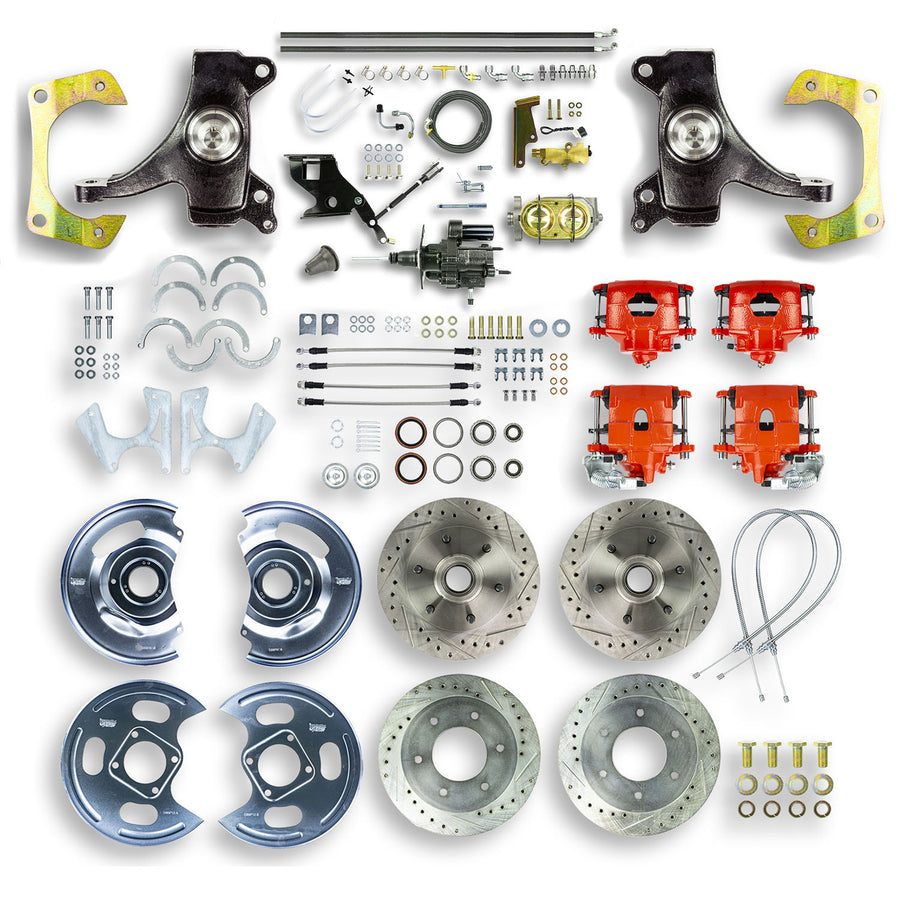The Right Stuff 67-70 C10-15 Truck/Suburban 2" Drop Hydraulic Brake Assist 4-Wheel Disc Conv Red Calipers - (THB6756DZ)