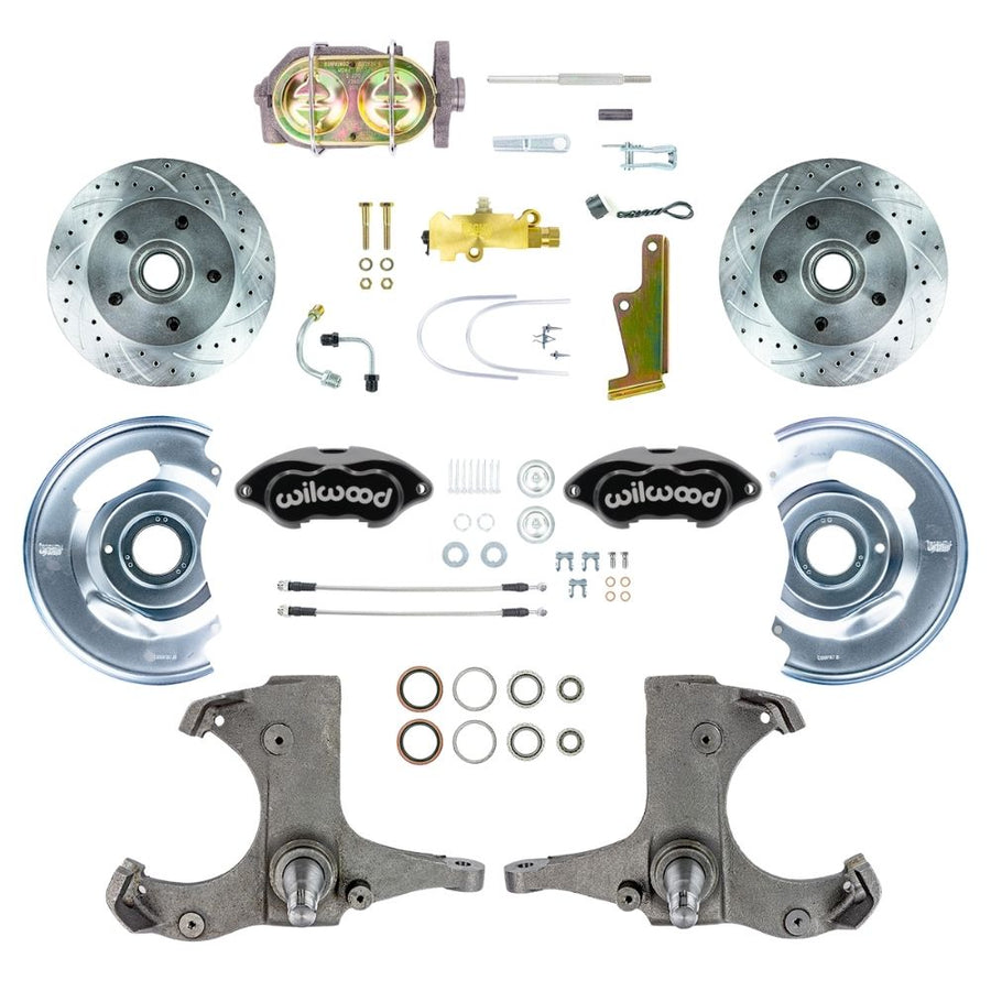 The Right Stuff 1960-62 Chevy/GMC Performance Series, Power Front Disc Brake Conversion Kit with Black Wilwood Calipers, Drilled and Slotted Rotors, and Braided Stainless Hoses - (TSD6015BP)
