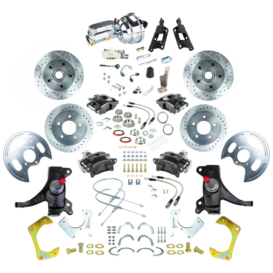 The Right Stuff 73-87 GM C10/C15 Truck/Sub 2" Drop Power 4-Wheel Disc Black Caliper Chrome Upper - (TDC7355DBX)
