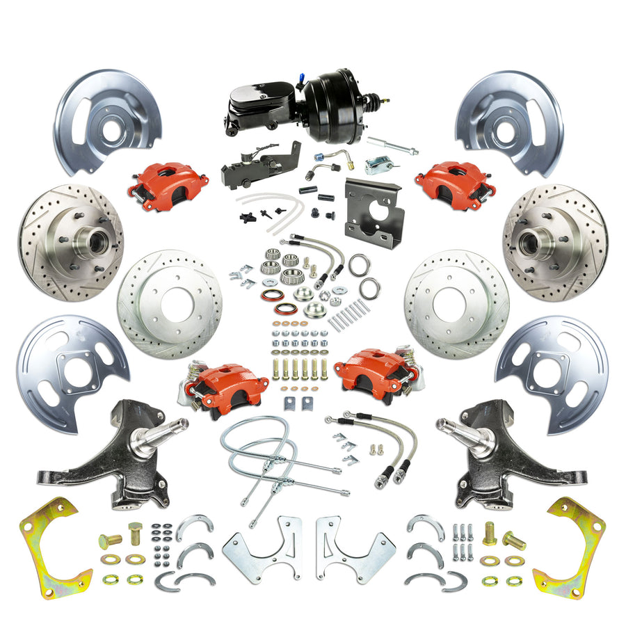 The Right Stuff 67-70 GM C10/C15 Truck/Sub 2" Drop, Pwr 4-Wheel Disc Kit, Red Calipers Blk Upper 6x5.5 Bolt Pattern - (TDC6756DZY)